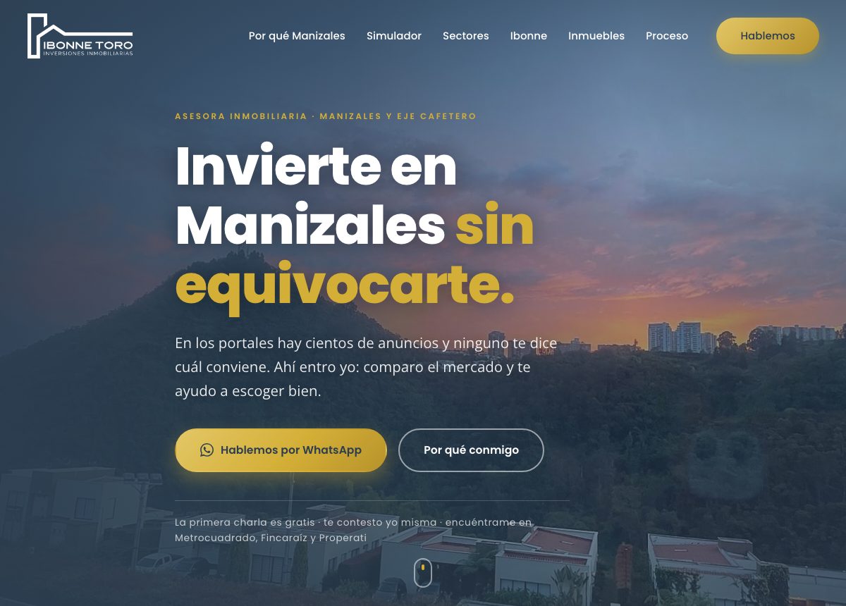 Landing page de IBONNE Toro, hecha a medida