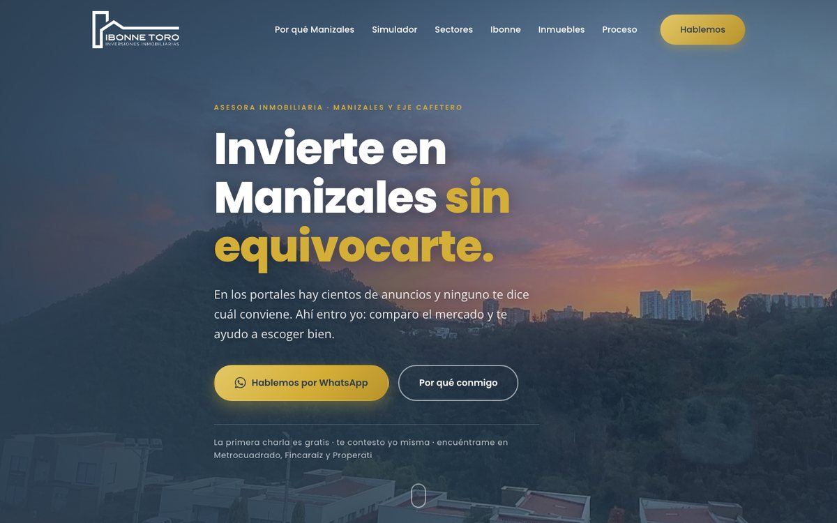 Portada del sitio de IBONNE Toro Inversiones Inmobiliarias